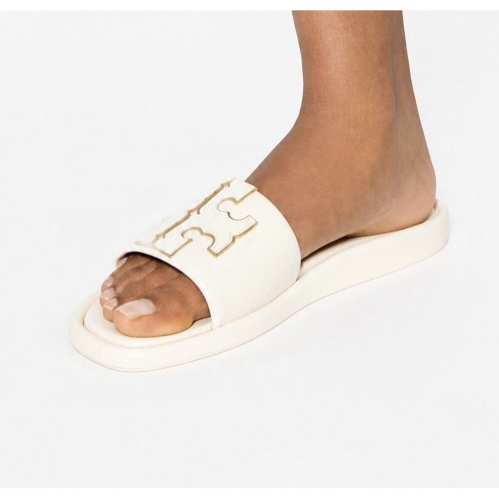 Tory Burch Double T Sport Cream Leather Logo Sandal RIGHT SHOE ONLY Size 9M - Picture 1 of 7